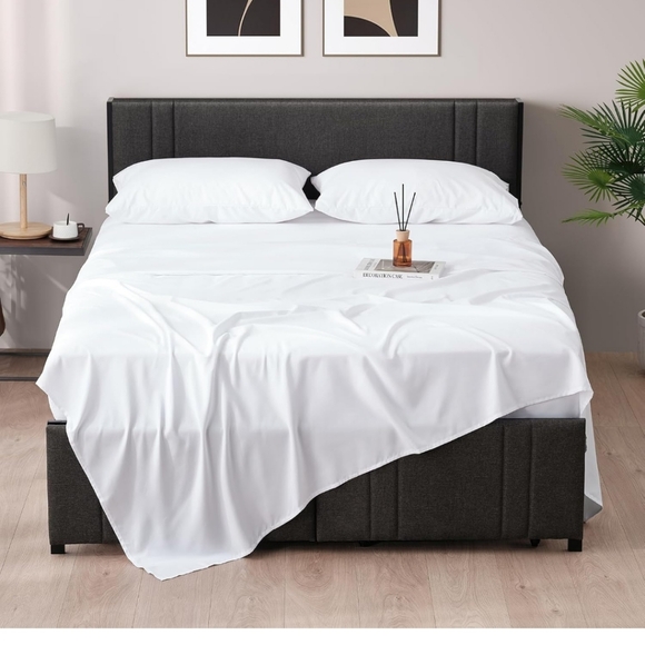 Z-hom Queen Bed Sheets 4 Piece Set Queen 16 inch Deep Pocket White - Picture 3 of 9